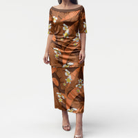 Orange Banana Leaf Hawaii Puletasi Lau Maia Plumeria Tropical Summer Vibes LT14 Long Dress Orange - Polynesian Pride