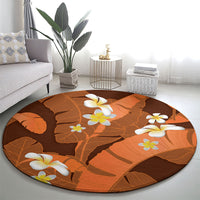 Orange Banana Leaf Hawaii Round Carpet Lau Maia Plumeria Tropical Summer Vibes LT14 - Polynesian Pride