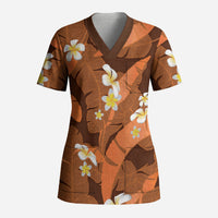 Orange Banana Leaf Hawaii Scrub Top Lau Maia Plumeria Tropical Summer Vibes LT14 Adult Orange - Polynesian Pride