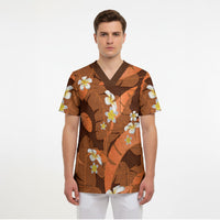 Orange Banana Leaf Hawaii Scrub Top Lau Maia Plumeria Tropical Summer Vibes LT14 - Polynesian Pride