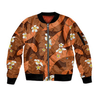 Orange Banana Leaf Hawaii Sleeve Zip Bomber Jacket Lau Maia Plumeria Tropical Summer Vibes LT14 Unisex Orange - Polynesian Pride