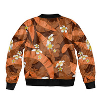 Orange Banana Leaf Hawaii Sleeve Zip Bomber Jacket Lau Maia Plumeria Tropical Summer Vibes LT14 - Polynesian Pride
