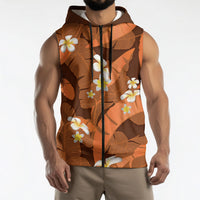 Orange Banana Leaf Hawaii Sleeveless Zip Hoodie Lau Maia Plumeria Tropical Summer Vibes LT14 - Polynesian Pride