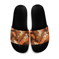 Orange Banana Leaf Hawaii Slide Sandals Lau Maia Plumeria Tropical Summer Vibes LT14 Orange - Polynesian Pride
