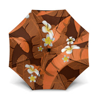 Orange Banana Leaf Hawaii Umbrella Lau Maia Plumeria Tropical Summer Vibes LT14 One Size Folded 11.42 inch Opened Diameter 37.4 inch Orange - Polynesian Pride