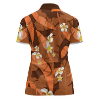 Orange Banana Leaf Hawaii Women Polo Shirt Lau Maia Plumeria Tropical Summer Vibes LT14 - Polynesian Pride