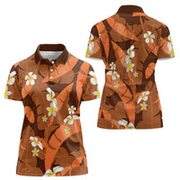 Orange Banana Leaf Hawaii Women Polo Shirt Lau Maia Plumeria Tropical Summer Vibes LT14 - Polynesian Pride
