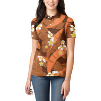 Orange Banana Leaf Hawaii Women Polo Shirt Lau Maia Plumeria Tropical Summer Vibes LT14 - Polynesian Pride