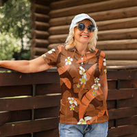 Orange Banana Leaf Hawaii Women Polo Shirt Lau Maia Plumeria Tropical Summer Vibes LT14 - Polynesian Pride