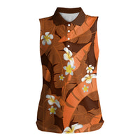 Orange Banana Leaf Hawaii Women Sleeveless Polo Shirt Lau Maia Plumeria Tropical Summer Vibes LT14 Female Orange - Polynesian Pride