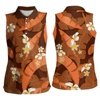 Orange Banana Leaf Hawaii Women Sleeveless Polo Shirt Lau Maia Plumeria Tropical Summer Vibes LT14 - Polynesian Pride