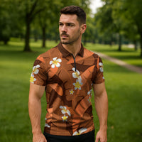 Orange Banana Leaf Hawaii Zipper Polo Shirt Lau Maia Plumeria Tropical Summer Vibes LT14 - Polynesian Pride