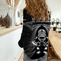 New Zealand Aotearoa Rugby Women Casual Shirt NZ Tiki With Maori Fern World Cup Black Version LT14 - Polynesian Pride
