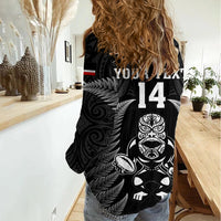 Custom New Zealand Aotearoa Rugby Women Casual Shirt NZ Tiki With Maori Fern World Cup Black Version LT14 - Polynesian Pride