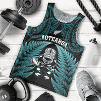 New Zealand Aotearoa Rugby Men Tank Top NZ Tiki With Maori Fern World Cup Turquoise Version LT14 Turquoise - Polynesian Pride