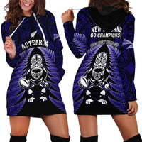 New Zealand Aotearoa Rugby Hoodie Dress NZ Tiki With Maori Fern World Cup Blue Version LT14 - Polynesian Pride