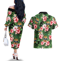 Pineapple Skull Aloha Hawaii Couples Matching Off The Shoulder Long Sleeve Dress and Hawaiian Shirt Summer Vibes Tropical Seamless Pattern - Polynesian Pride