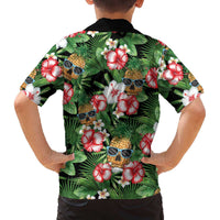 Pineapple Skull Aloha Hawaii Family Matching Off The Shoulder Long Sleeve Dress and Hawaiian Shirt Summer Vibes Tropical Seamless Pattern LT14 - Polynesian Pride
