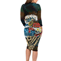 Aloha Hawaii Surfing Skull Family Matching Long Sleeve Bodycon Dress and Hawaiian Shirt Shaka Skeleton Ride The Waves LT14 - Polynesian Pride