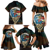Aloha Hawaii Surfing Skull Family Matching Mermaid Dress and Hawaiian Shirt Shaka Skeleton Ride The Waves LT14 - Polynesian Pride