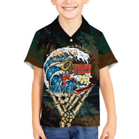 Aloha Hawaii Surfing Skull Family Matching Off The Shoulder Long Sleeve Dress and Hawaiian Shirt Shaka Skeleton Ride The Waves LT14 Son's Shirt Black - Polynesian Pride