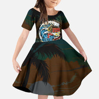 Aloha Hawaii Surfing Skull Family Matching Off Shoulder Maxi Dress and Hawaiian Shirt Shaka Skeleton Ride The Waves LT14 Daughter's Dress Black - Polynesian Pride