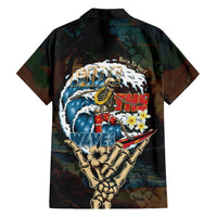 Aloha Hawaii Surfing Skull Family Matching Off Shoulder Short Dress and Hawaiian Shirt Shaka Skeleton Ride The Waves LT14 - Polynesian Pride
