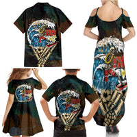 Aloha Hawaii Surfing Skull Family Matching Summer Maxi Dress and Hawaiian Shirt Shaka Skeleton Ride The Waves LT14 - Polynesian Pride