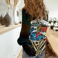 Aloha Hawaii Surfing Skull Women Casual Shirt Shaka Skeleton Ride The Waves - Polynesian Pride