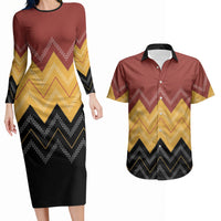 Kaokao Maori Tukutuku Inspired New Zealand Couples Matching Long Sleeve Bodycon Dress and Hawaiian Shirt LT14 Multicolor - Polynesian Pride