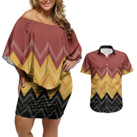 Kaokao Maori Tukutuku Inspired New Zealand Couples Matching Off Shoulder Short Dress and Hawaiian Shirt LT14 Multicolor - Polynesian Pride