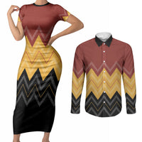 Kaokao Maori Tukutuku Inspired New Zealand Couples Matching Short Sleeve Bodycon Dress and Long Sleeve Button Shirt LT14 Multicolor - Polynesian Pride