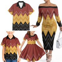 Kaokao Maori Tukutuku Inspired New Zealand Family Matching Off The Shoulder Long Sleeve Dress and Hawaiian Shirt LT14 - Polynesian Pride