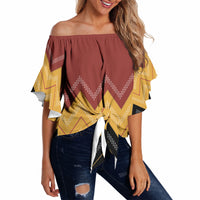 Kaokao Maori Tukutuku Inspired New Zealand Off Shoulder Wrap Waist Top LT14 Multicolor - Polynesian Pride