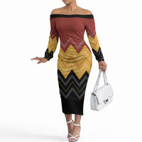 Kaokao Maori Tukutuku Inspired New Zealand Off The Shoulder Long Sleeve Dress LT14 Women Multicolor - Polynesian Pride