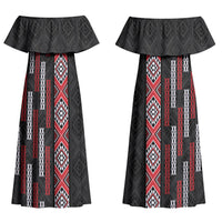 Roimata Toroa Maori Taniko Inspired New Zealand Couples Matching Off Shoulder Maxi Dress and Hawaiian Shirt LT14 - Polynesian Pride