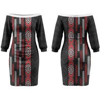Roimata Toroa Maori Taniko Inspired New Zealand Couples Matching Off The Shoulder Long Sleeve Dress and Long Sleeve Button Shirt LT14 - Polynesian Pride