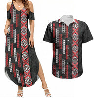 Roimata Toroa Maori Taniko Inspired New Zealand Couples Matching Summer Maxi Dress and Hawaiian Shirt LT14 Black - Polynesian Pride