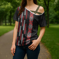 Roimata Toroa Maori Taniko Inspired New Zealand Cross Shoulder Shirt LT14 - Polynesian Pride