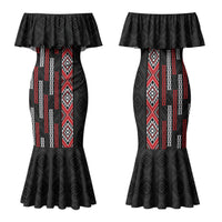 Roimata Toroa Maori Taniko Inspired New Zealand Family Matching Mermaid Dress and Hawaiian Shirt LT14 Mom's Dress Black - Polynesian Pride