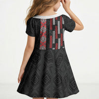Roimata Toroa Maori Taniko Inspired New Zealand Kid Short Sleeve Dress LT14 - Polynesian Pride