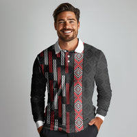 Roimata Toroa Maori Taniko Inspired New Zealand Long Sleeve Polo Shirt LT14 - Polynesian Pride