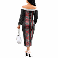 Roimata Toroa Maori Taniko Inspired New Zealand Off The Shoulder Long Sleeve Dress LT14 - Polynesian Pride