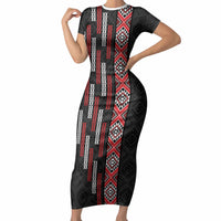 Roimata Toroa Maori Taniko Inspired New Zealand Short Sleeve Bodycon Dress LT14 Long Dress Black - Polynesian Pride