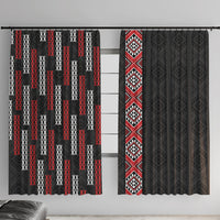 Roimata Toroa Maori Taniko Inspired New Zealand Window Curtain LT14 With Hooks Black - Polynesian Pride
