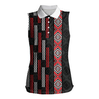 Roimata Toroa Maori Taniko Inspired New Zealand Women Sleeveless Polo Shirt LT14 Female Black - Polynesian Pride