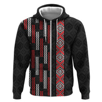 Roimata Toroa Maori Taniko Inspired New Zealand Zip Hoodie LT14 Zip Hoodie Black - Polynesian Pride