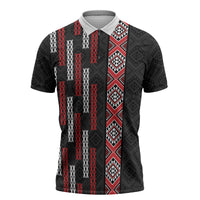 Roimata Toroa Maori Taniko Inspired New Zealand Zipper Polo Shirt LT14 Black - Polynesian Pride