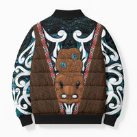New Zealand Whakairo Bomber Puffer Jacket Tiki Maori Carving Taniko Motifs LT14 - Polynesian Pride