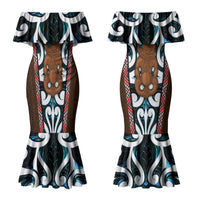 New Zealand Whakairo Couples Matching Mermaid Dress and Hawaiian Shirt Tiki Maori Carving Taniko Motifs LT14 - Polynesian Pride
